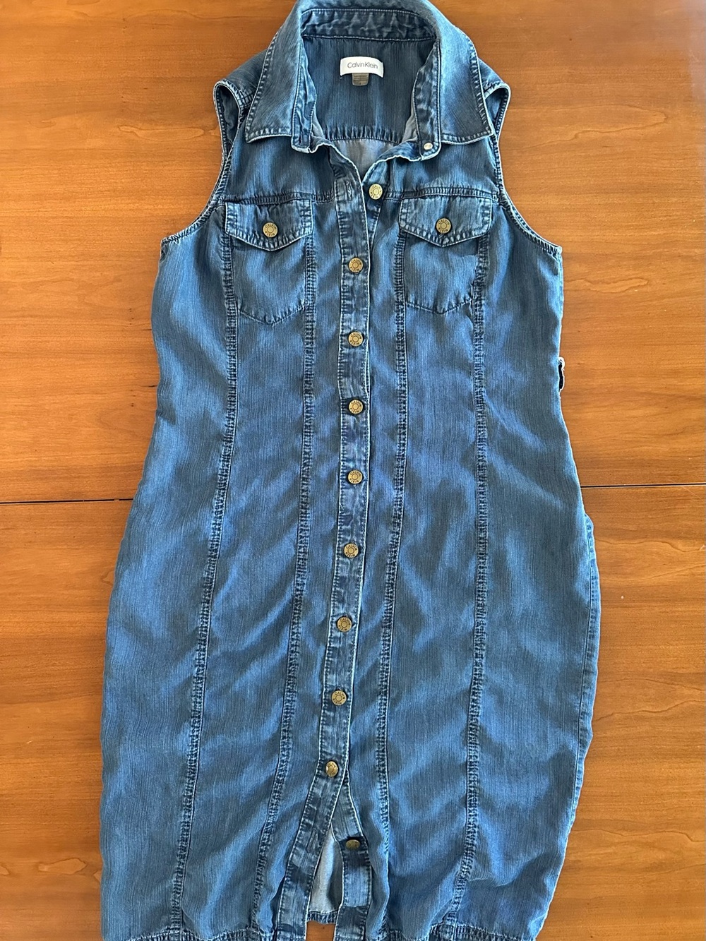 Calvin Klein Chambray Shirt Dress Womens 6 Blue Sleeveless Button Front